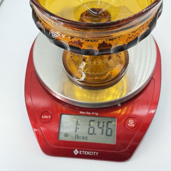 Vintage Amber Indiana Glass Thumbprint Carnival Crown Compote Candy Dish - Picture 10 of 10